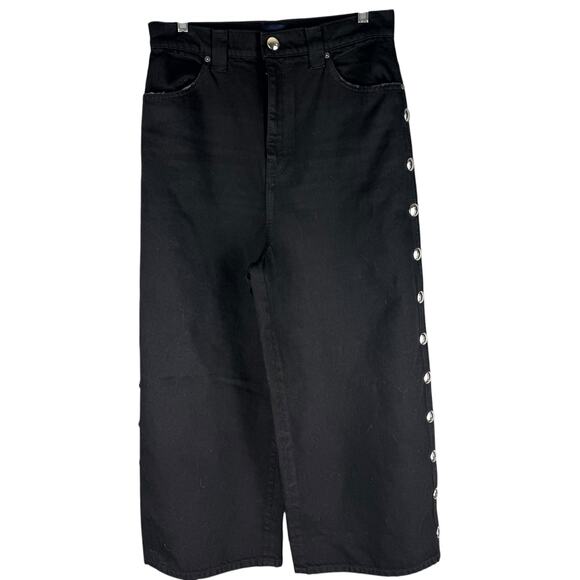 Khaite Rapton Wide Leg Studded Cropped Jeans Black Size 28 - Picture 2 of 10